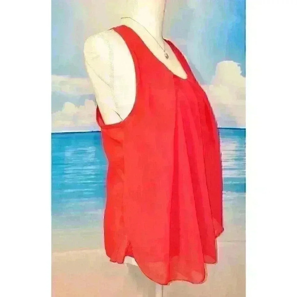 SHOW LUI Womans BURNT ORANGE Top LINED Lightweight SHEER BACKShirt size XL - Picture 2 of 4